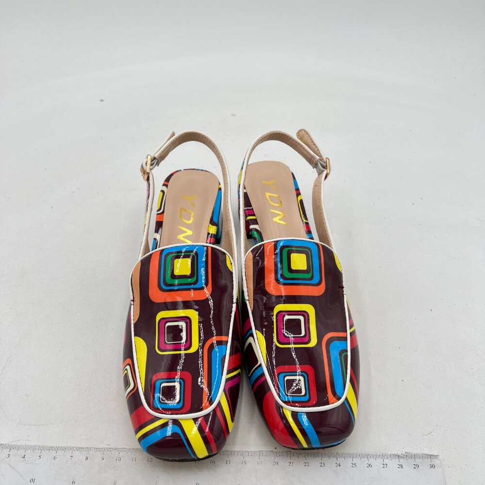 Ydn Colorful Square Toe Block Low Heels Slingback… - image 3
